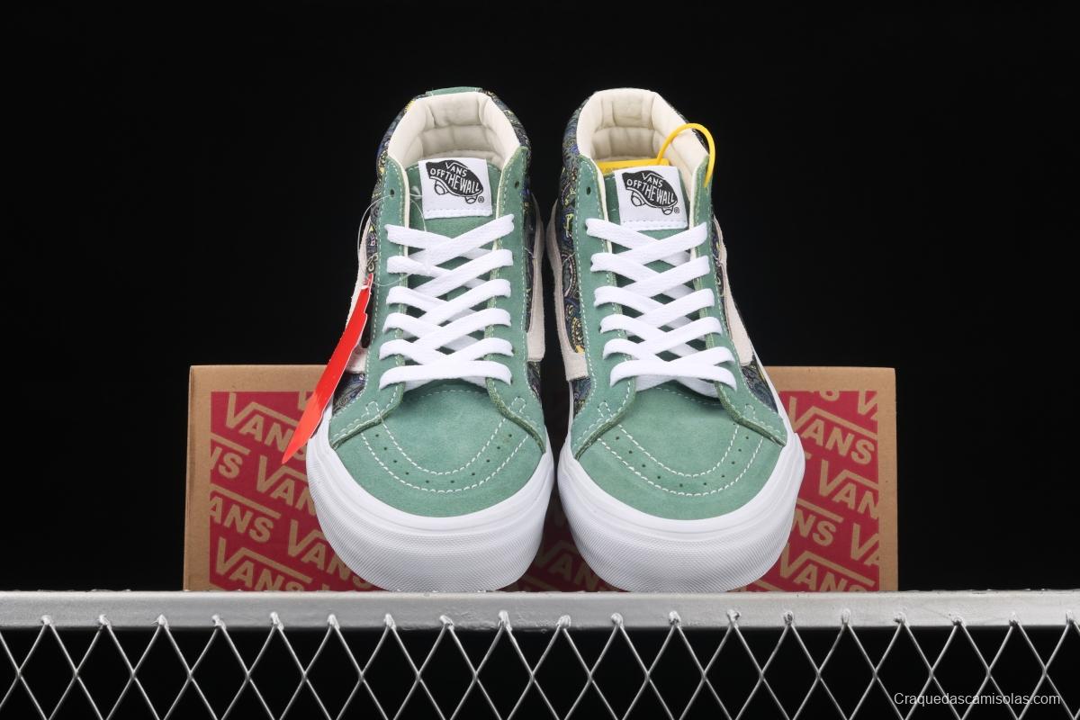 Vans Sk8-Mid Reissue cashew flower avocado green color Zhongbang leisure board shoes VN0A391F6TM