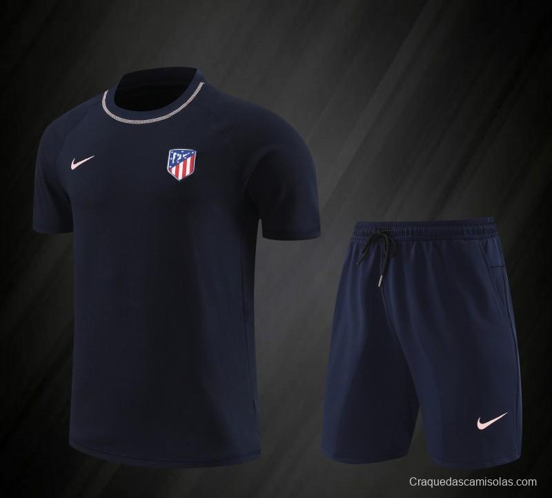 23/24 Atletico Madrid Navy Cotton Short Sleeve Jersey+Shorts